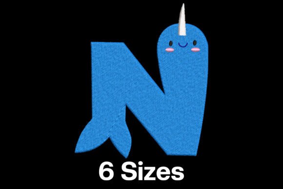 Funny Narwhal Alphabet Letter N